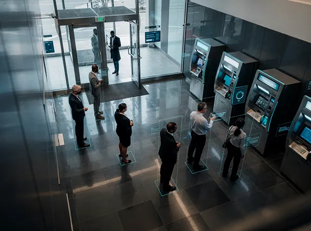 ATM security monitoring with AI detection overlay