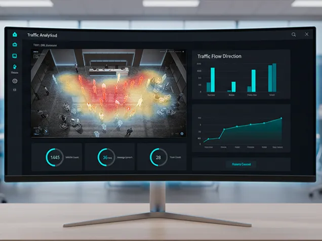 Footfall and occupancy metrics dashboard showing zone traffic and crowd density data