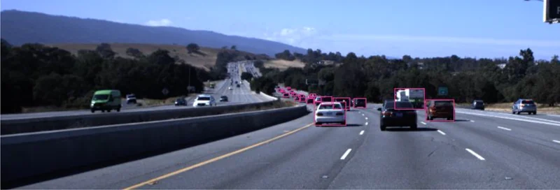 Highway scene showing missing annotations from boxy vehicles dataset